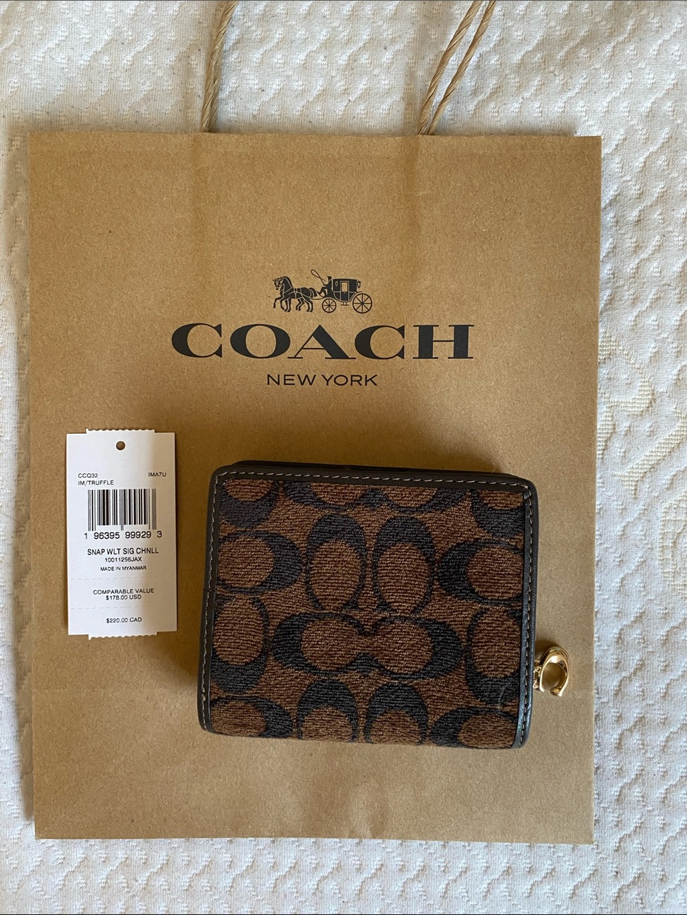 Coach Signature Snap Card Wallet - Truffle/Gold Chenille and smooth leather - Picture 5 of 6